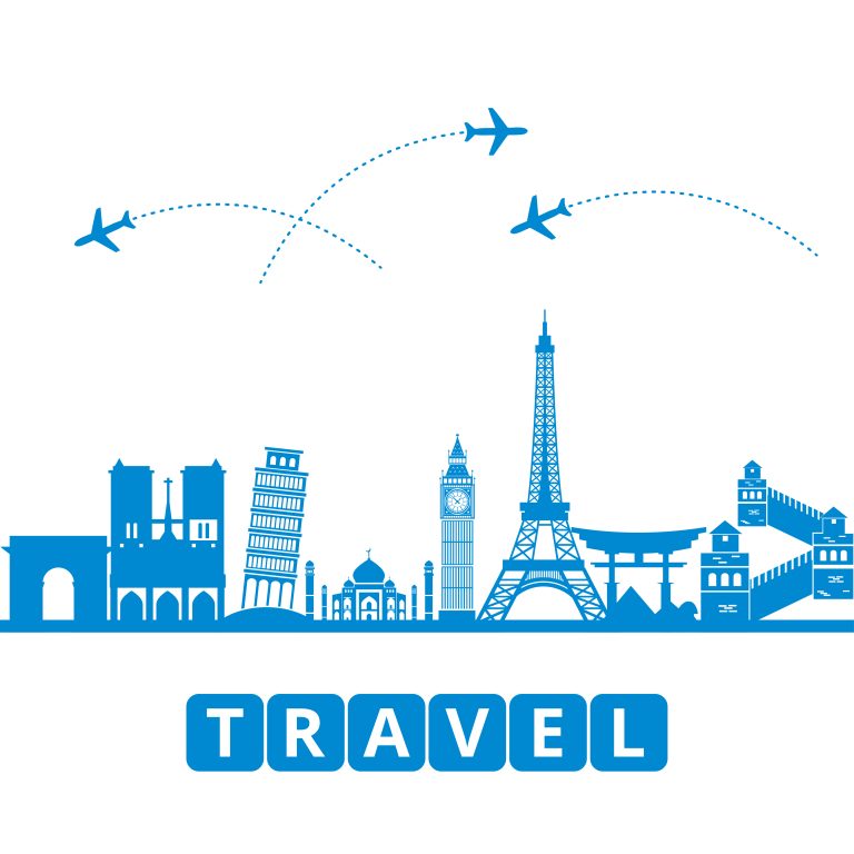 ravel and tourism and transport .The landmarks of the world as the background